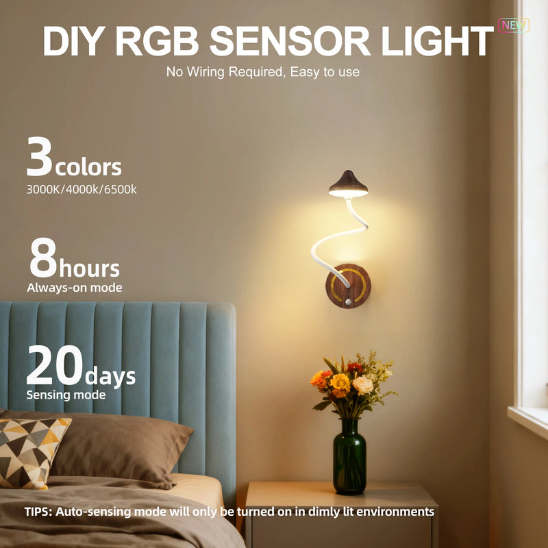 Wireless Magnetic Motion Sensor Control RGB Night Light DIY Adjustable Wall Lamp  USB Rechargeable  Bedroom LED Table Lamp